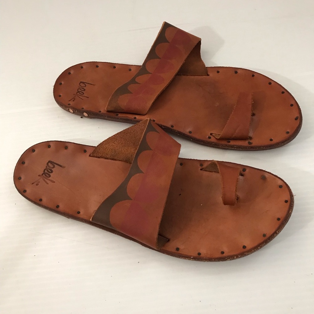 Beek Boho Leather Slide Sandals in Brown Size 11